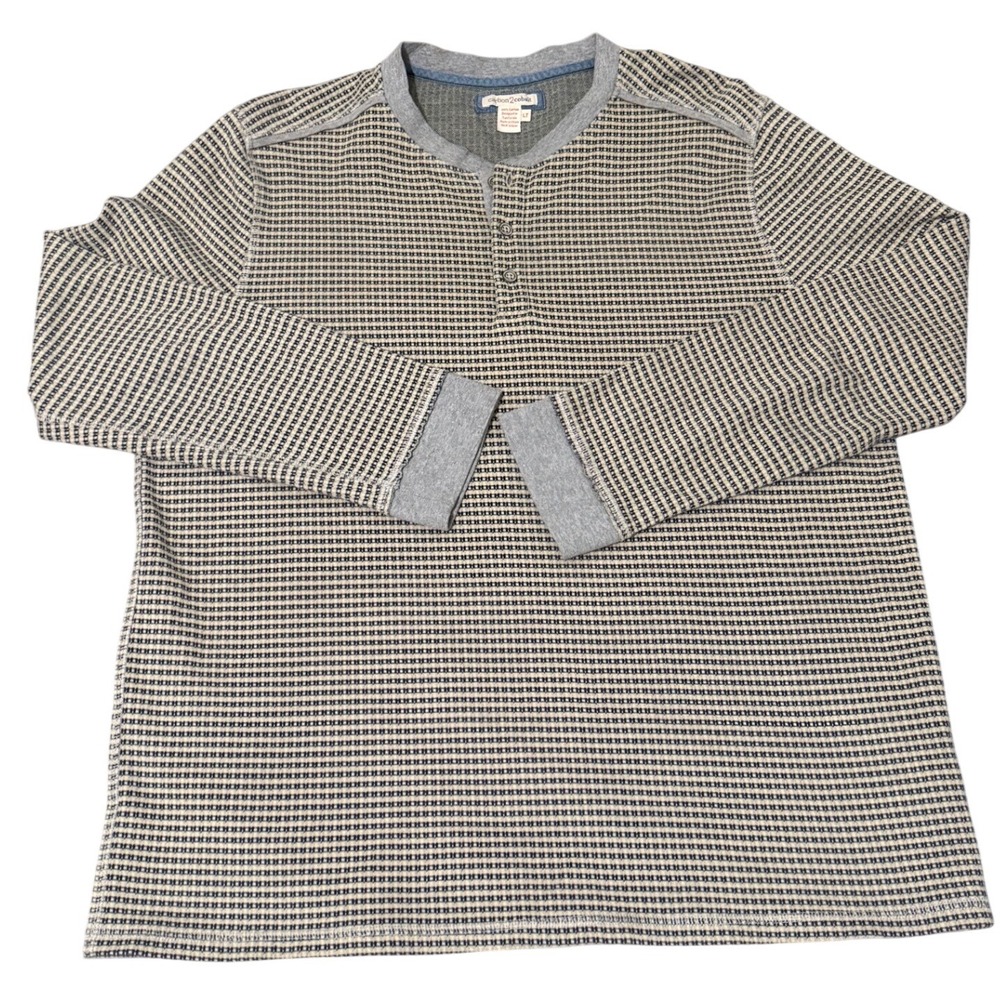 Carbon 2 Cobalt Mens Long Sleeve Henley Shirt Blue Grey Cotton Waffle Knit LT